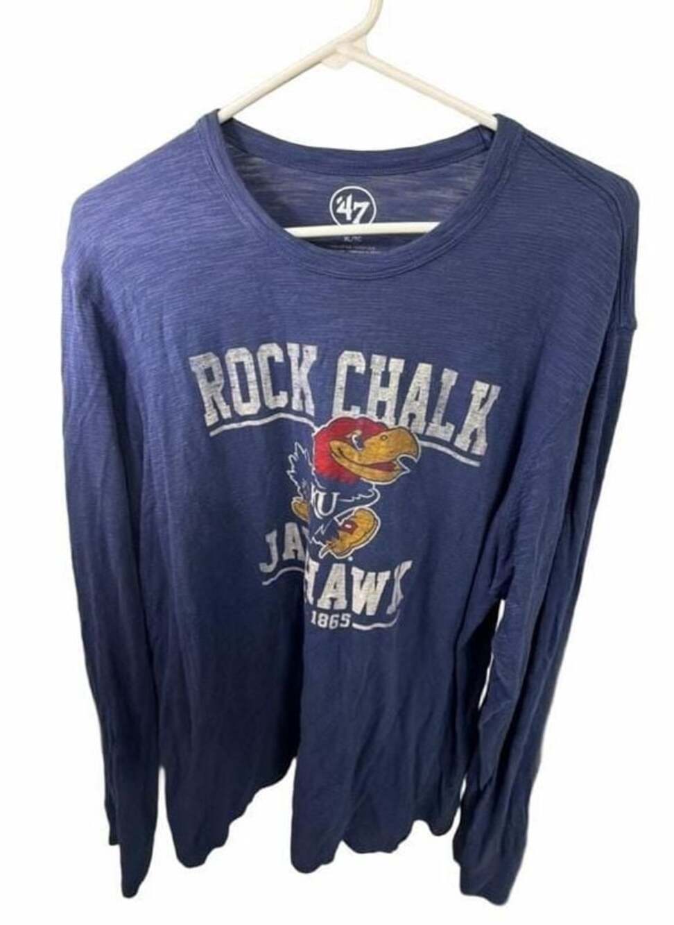 47 Kansas Jayhawks Rock Chalk Jayhawk Long Sleeve Shirt Men’s XL Blue NCAA